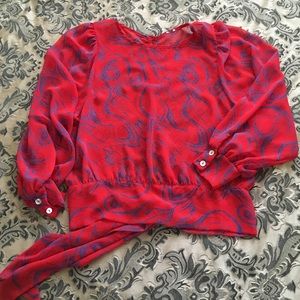 Sheer Tie Back Long Sleeve Top